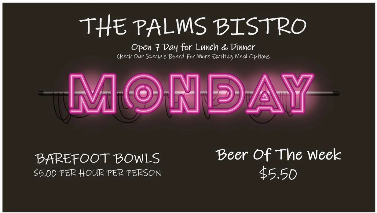 Menu, The Palms Bistro
