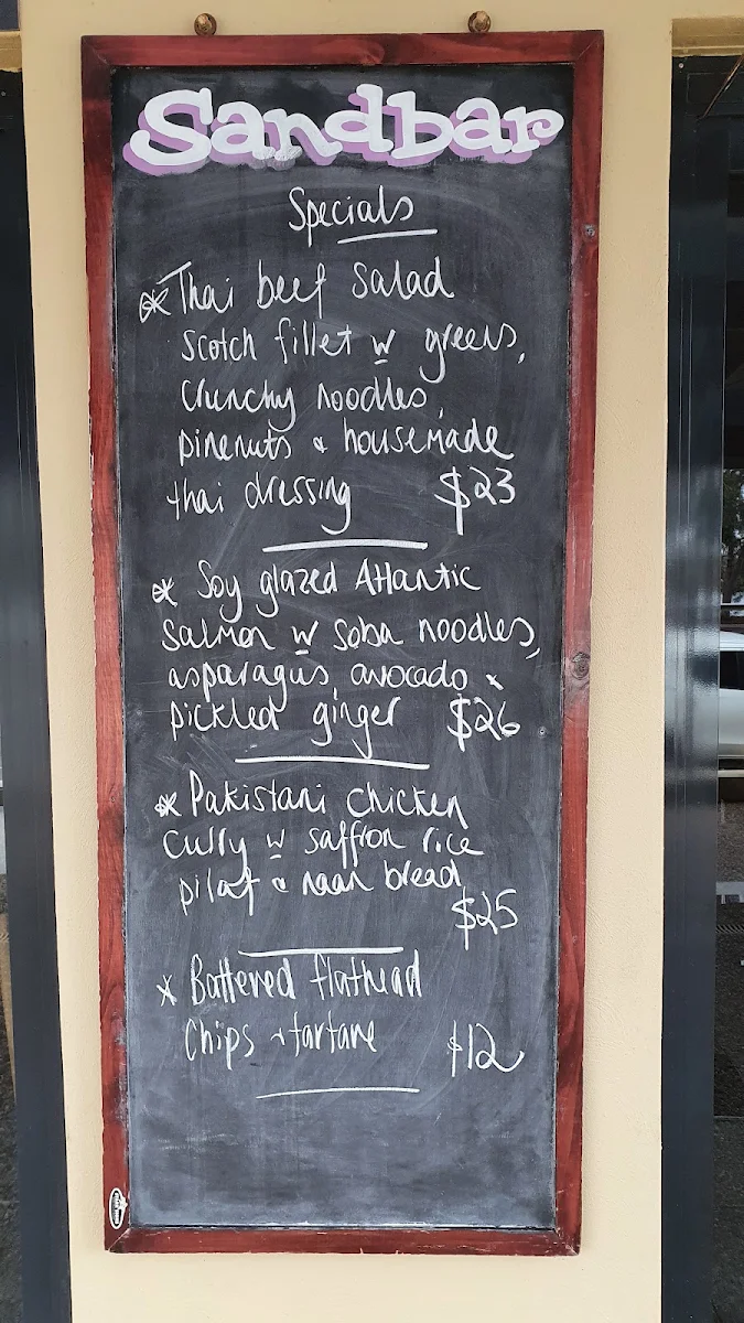 Menu, Sandbar Cafe Restaurant
