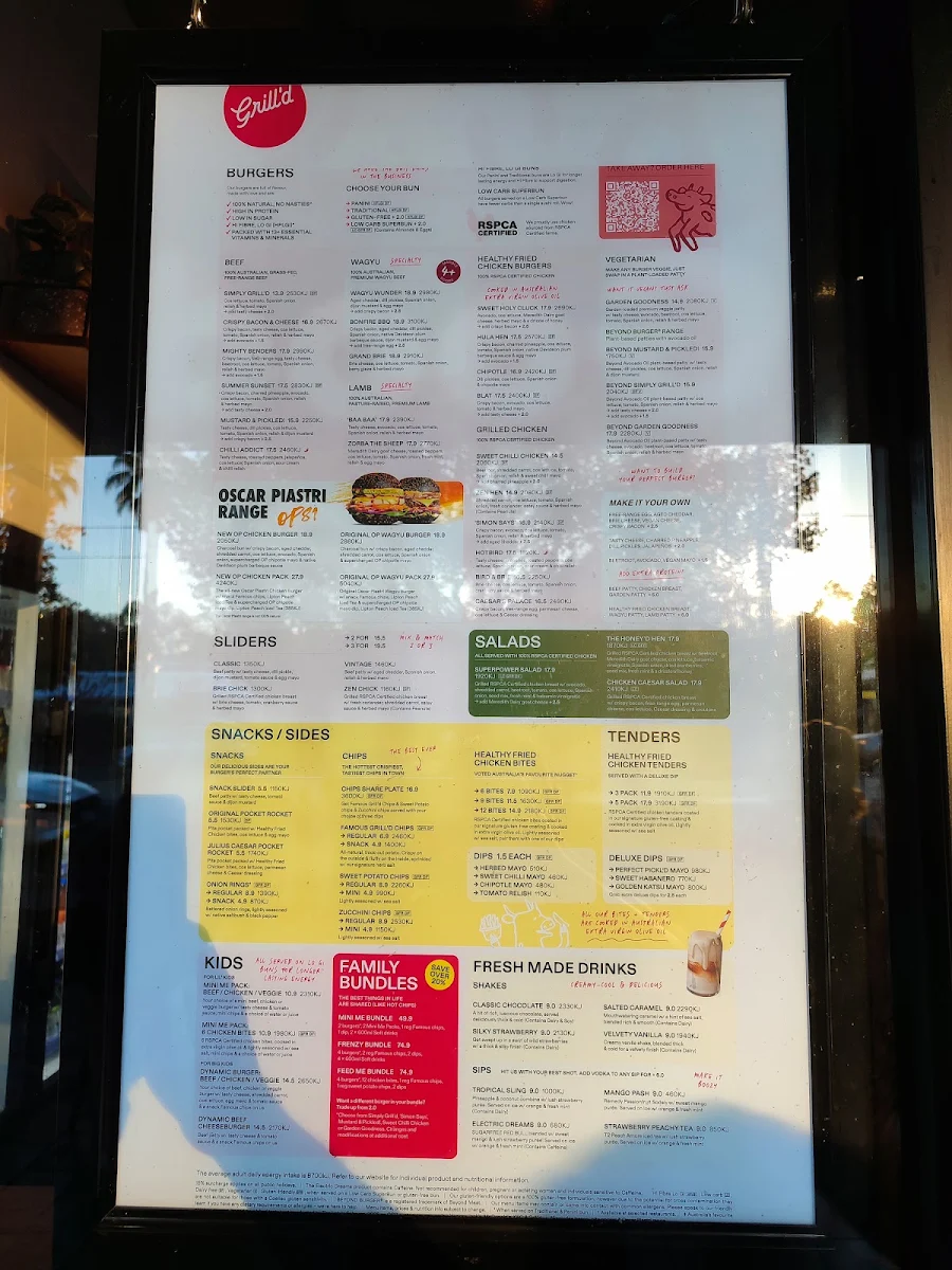 Menu, Grill'd Burgers - Bendigo