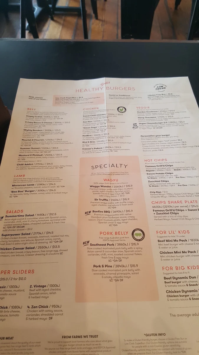 Menu, Grill'd Burgers - Bendigo