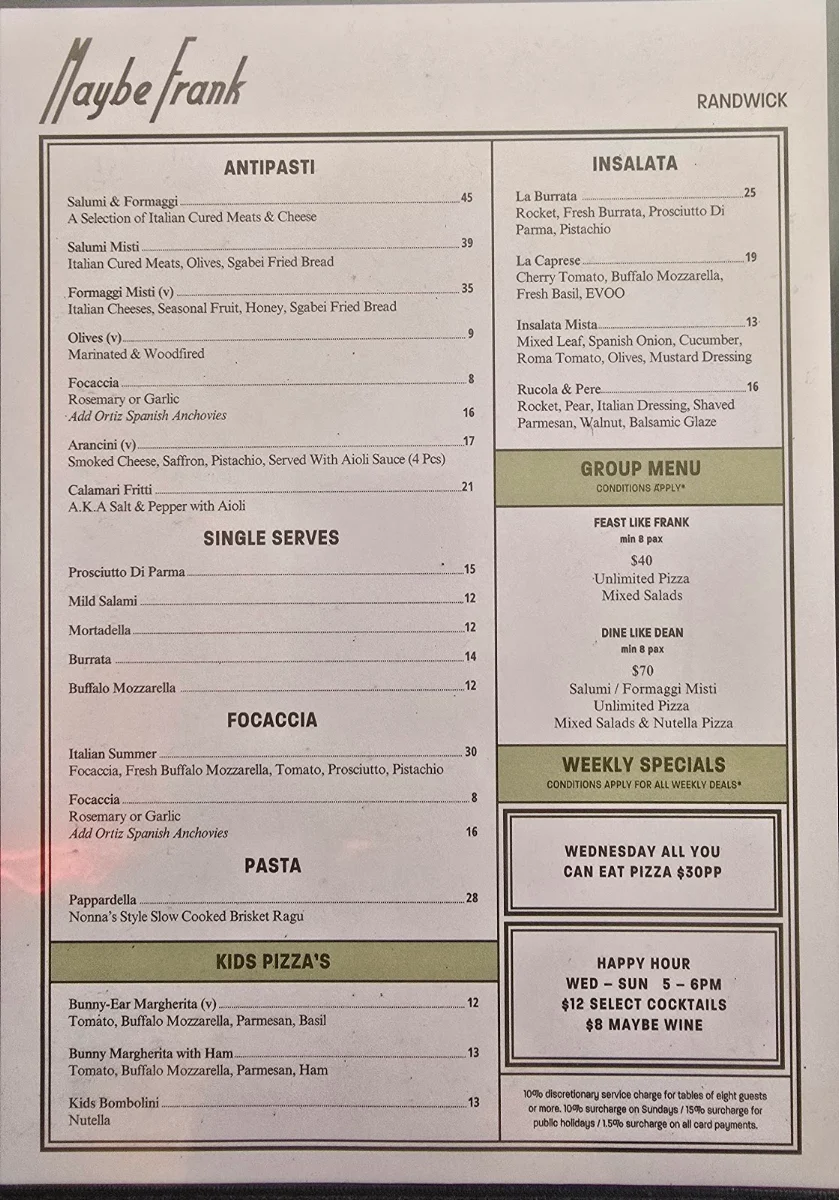 Menu, Maybe Frank Randwick
