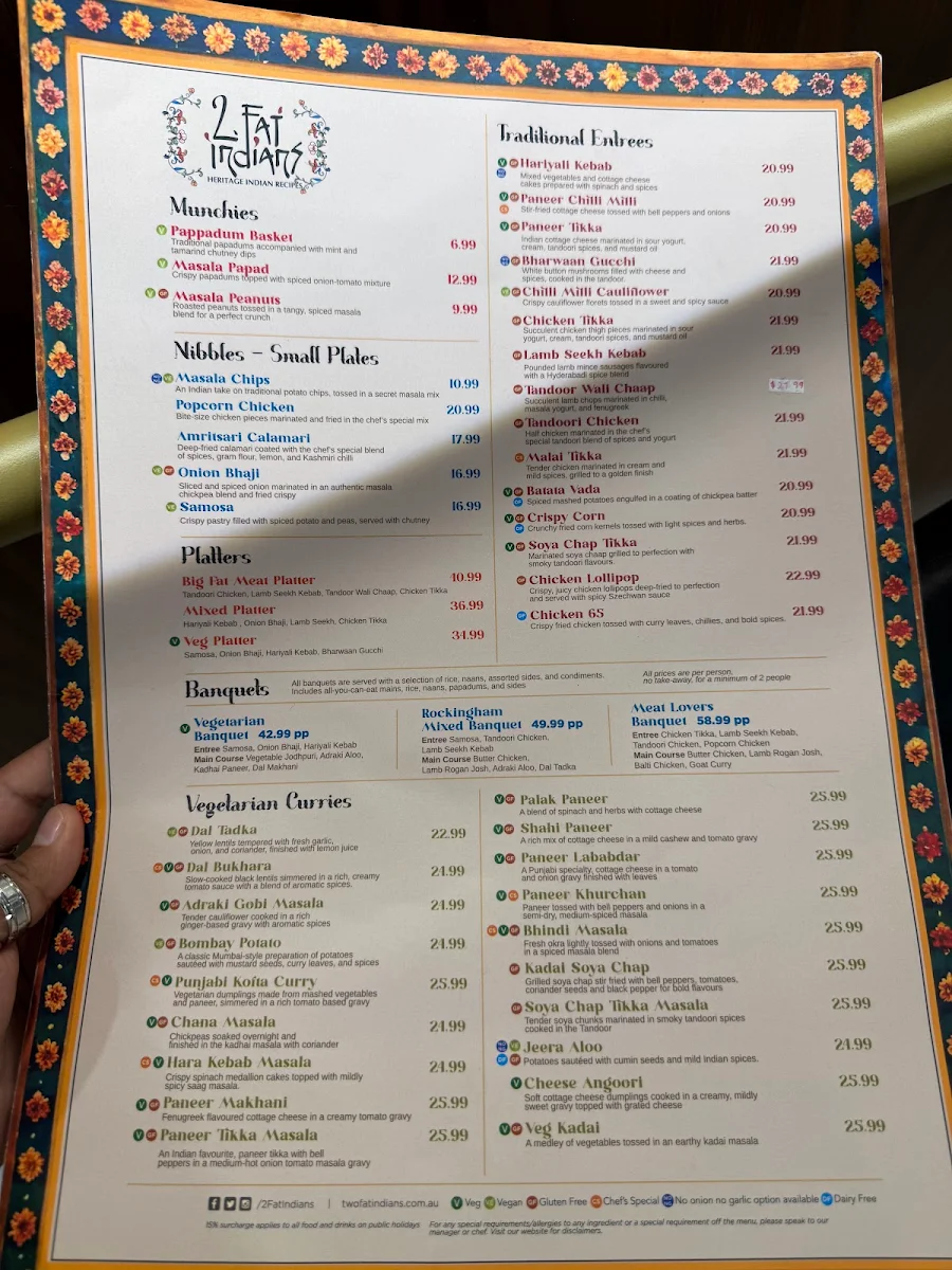 Menu, 2 Fat Indians Rockingham