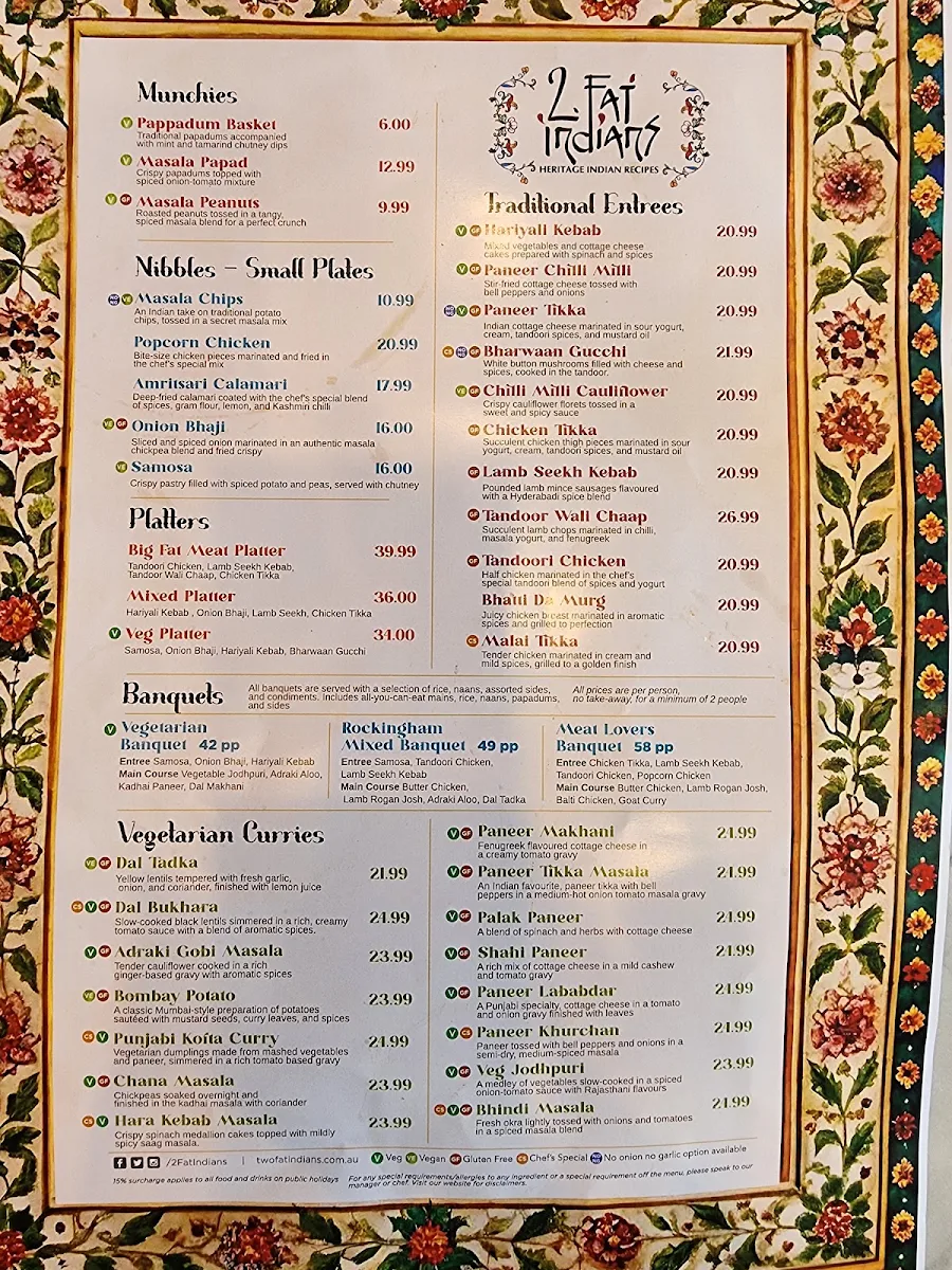 Menu, 2 Fat Indians Rockingham