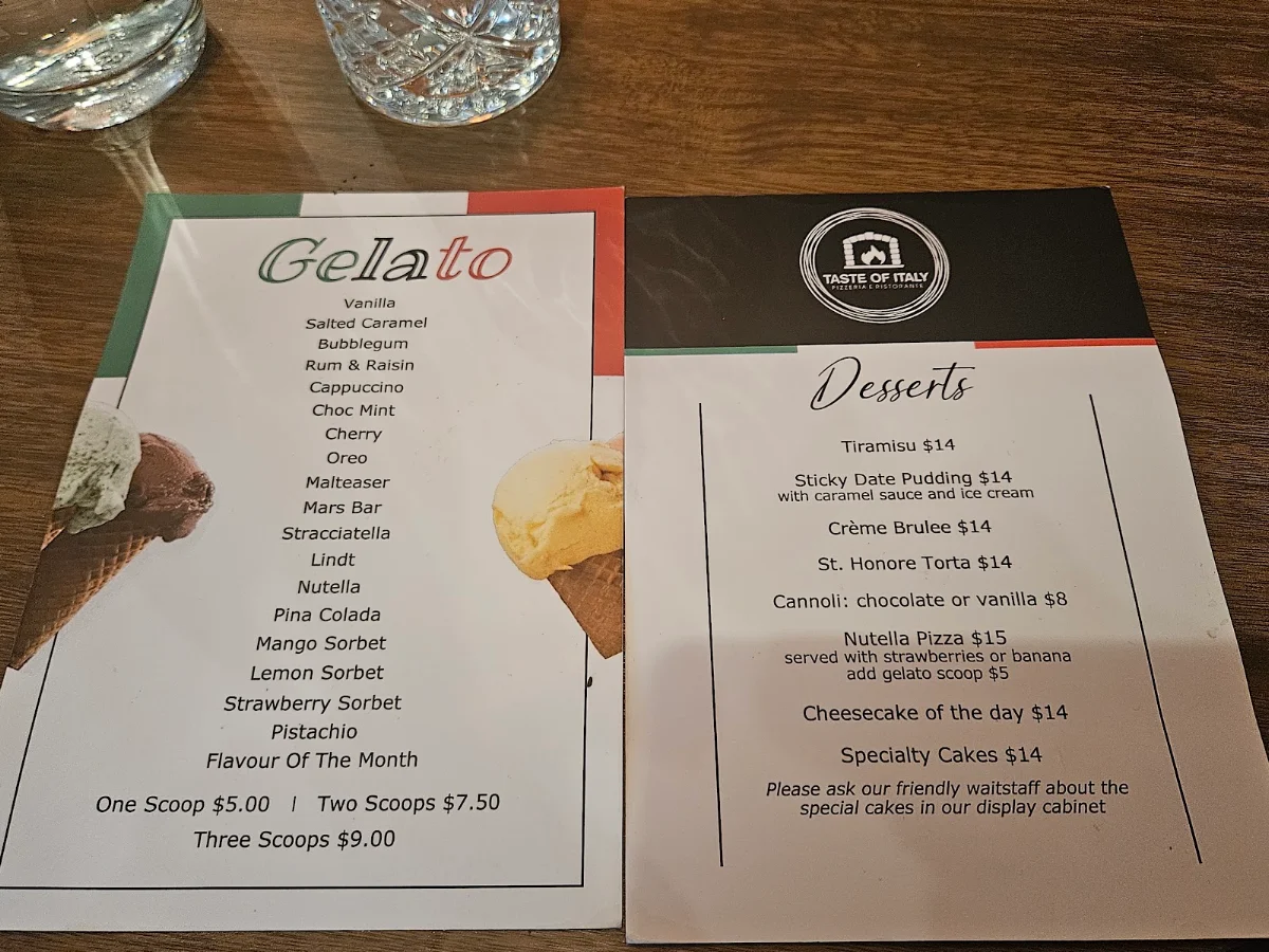 Menu, Taste of Italy Whitford City