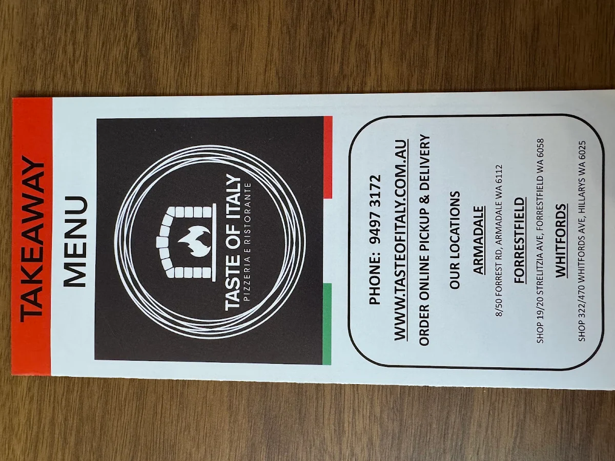Menu, Taste of Italy Whitford City