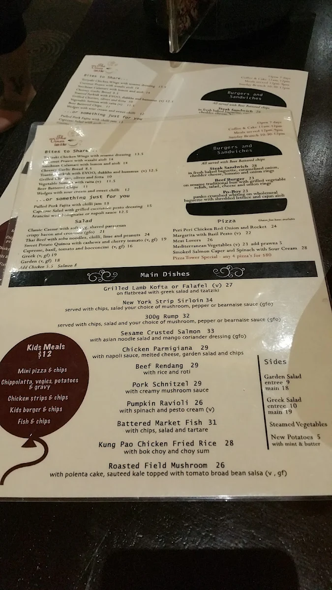 Menu, Vines Cafe and Bar