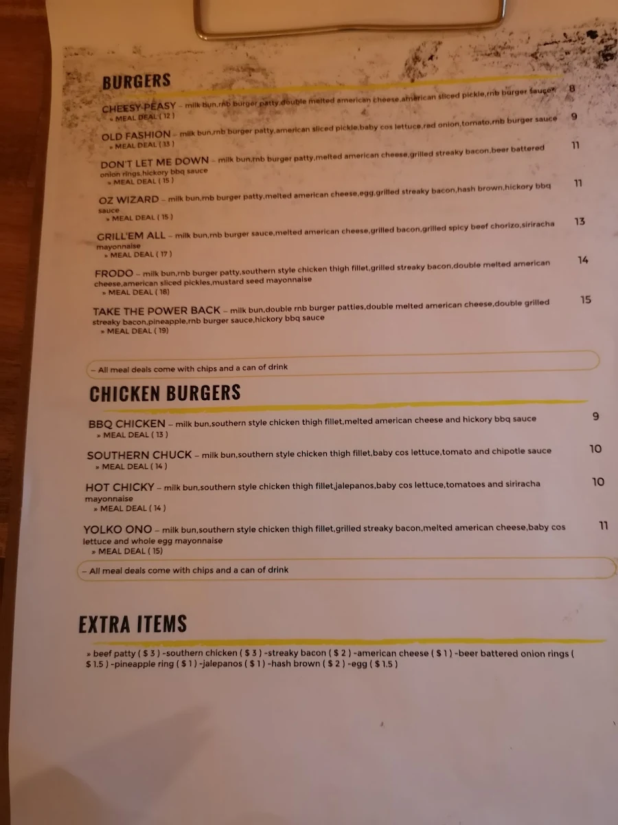 Menu, Rock N Burgers