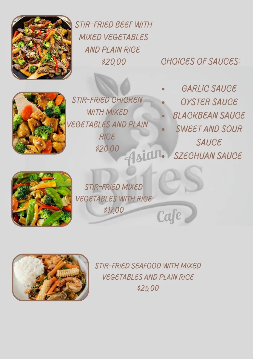 Menu, Asian Bites Cafe