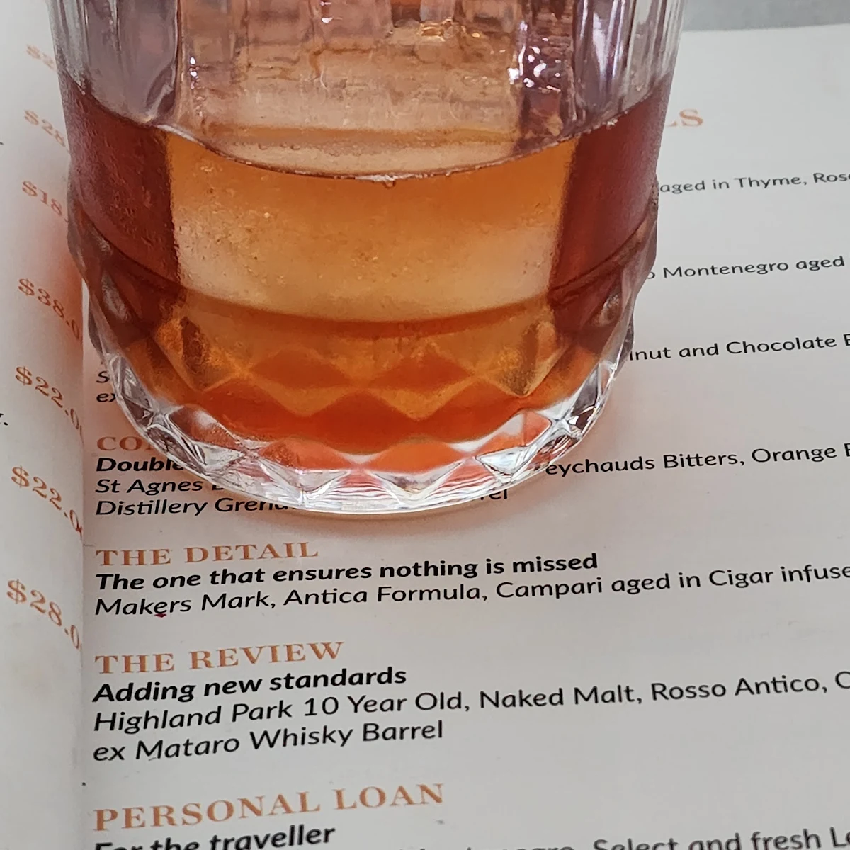 Menu, Heritage Lounge