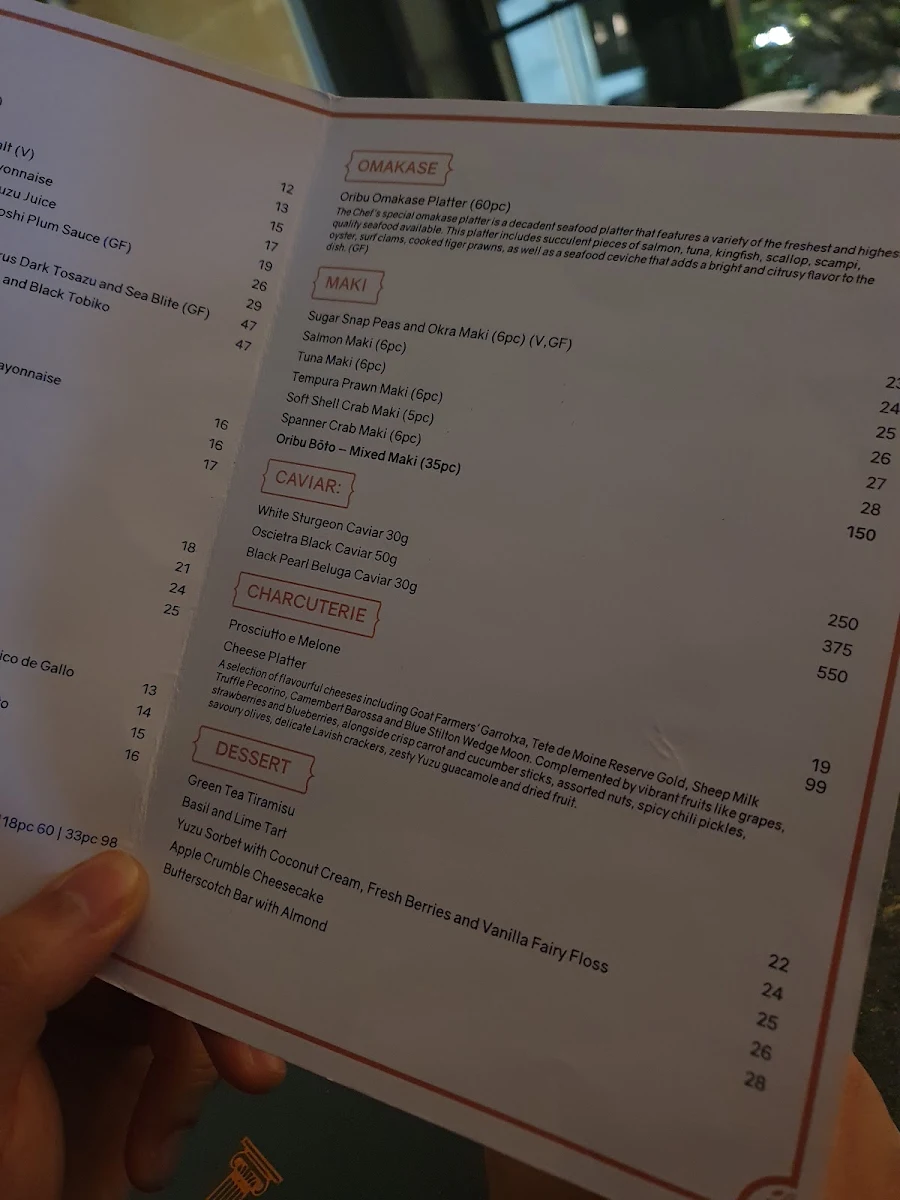Menu, Heritage Lounge