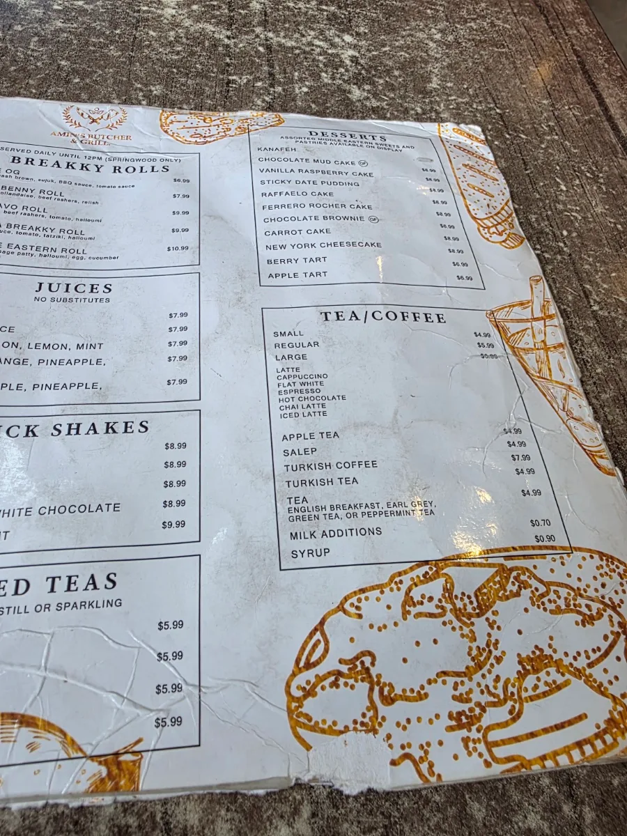 Menu, Amin’s Halal Butcher and Grill