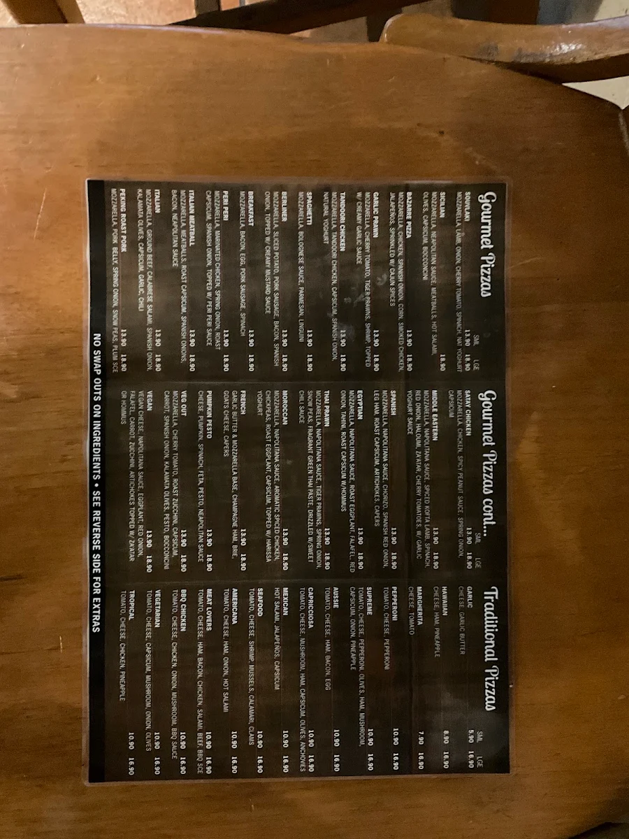 Menu, Cafe Bazarre