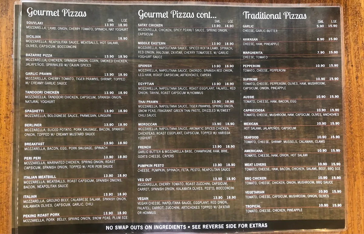 Menu, Cafe Bazarre