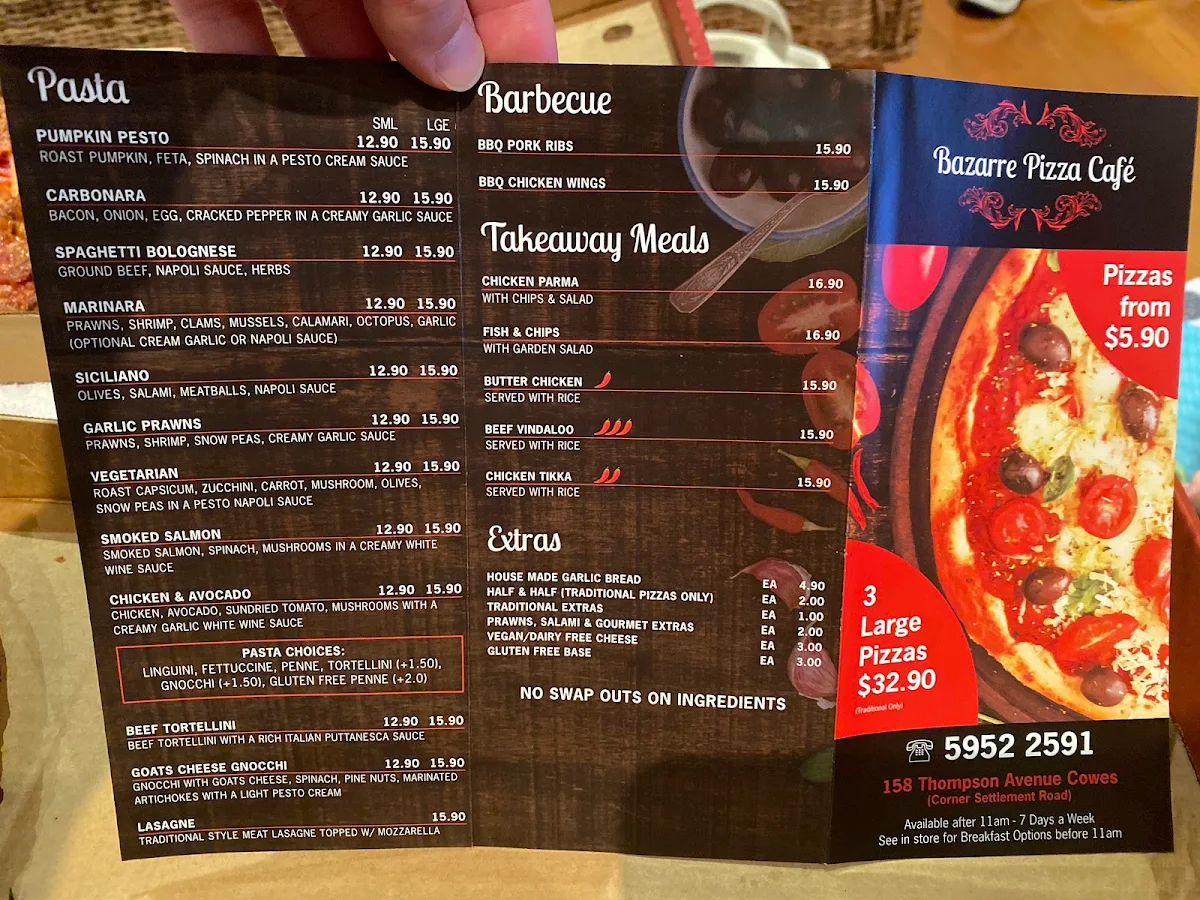 Menu, Cafe Bazarre