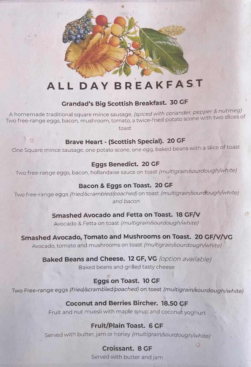 Menu, The Watering Hole