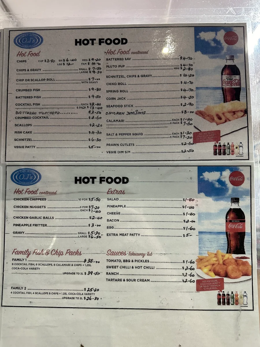 Menu, Ocean Jewel Takeaway