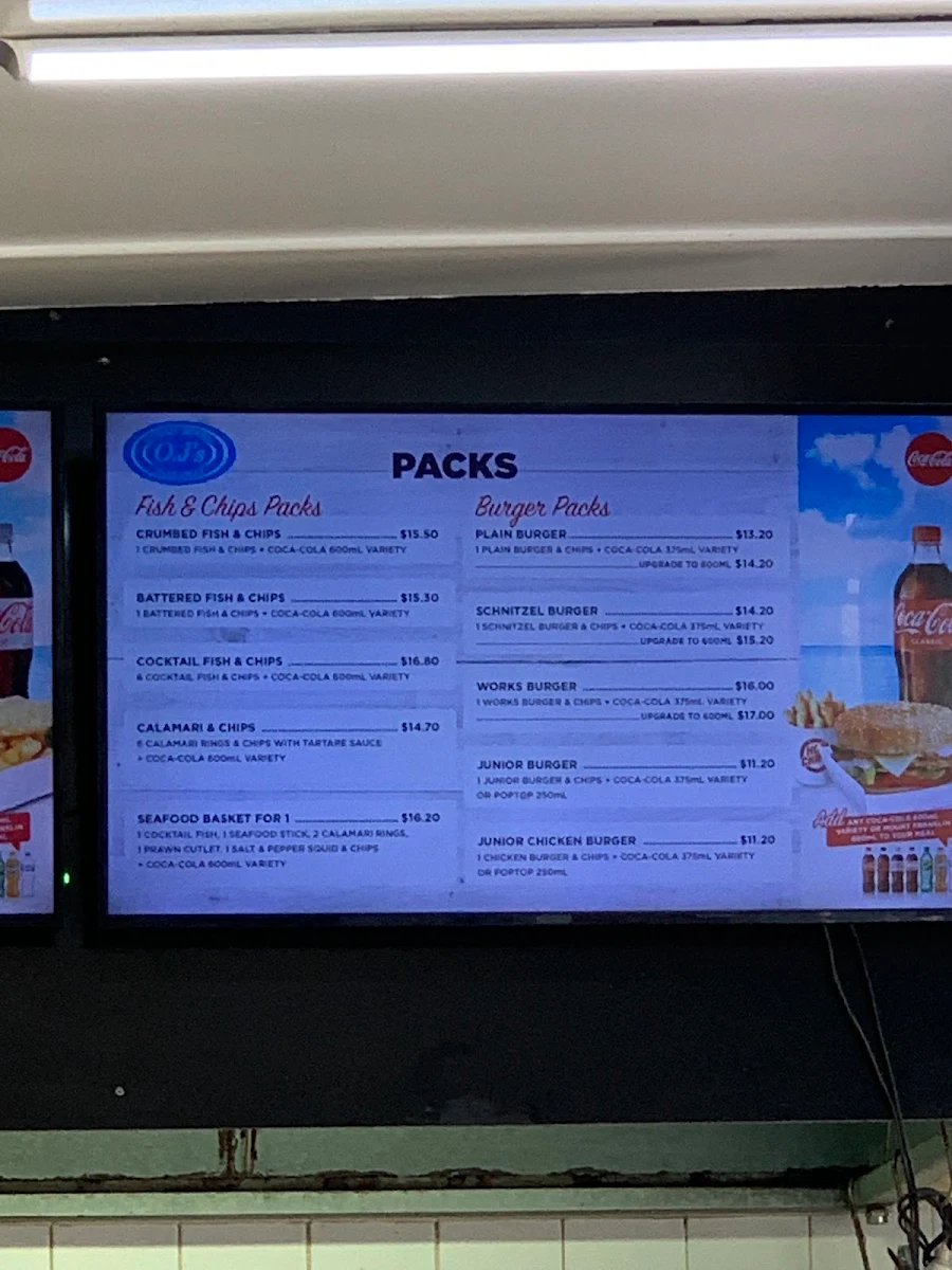 Menu, Ocean Jewel Takeaway