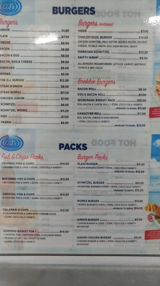 Menu, Ocean Jewel Takeaway