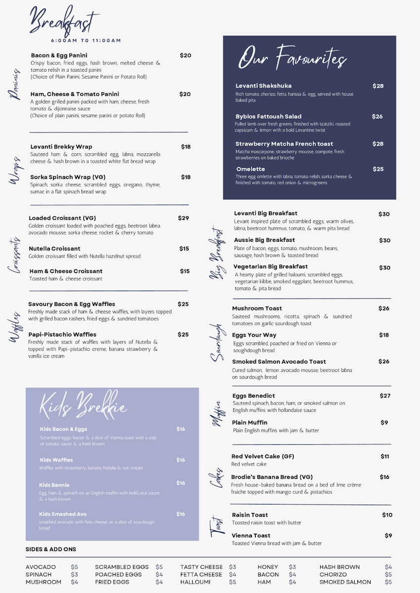 Menu, Levanti