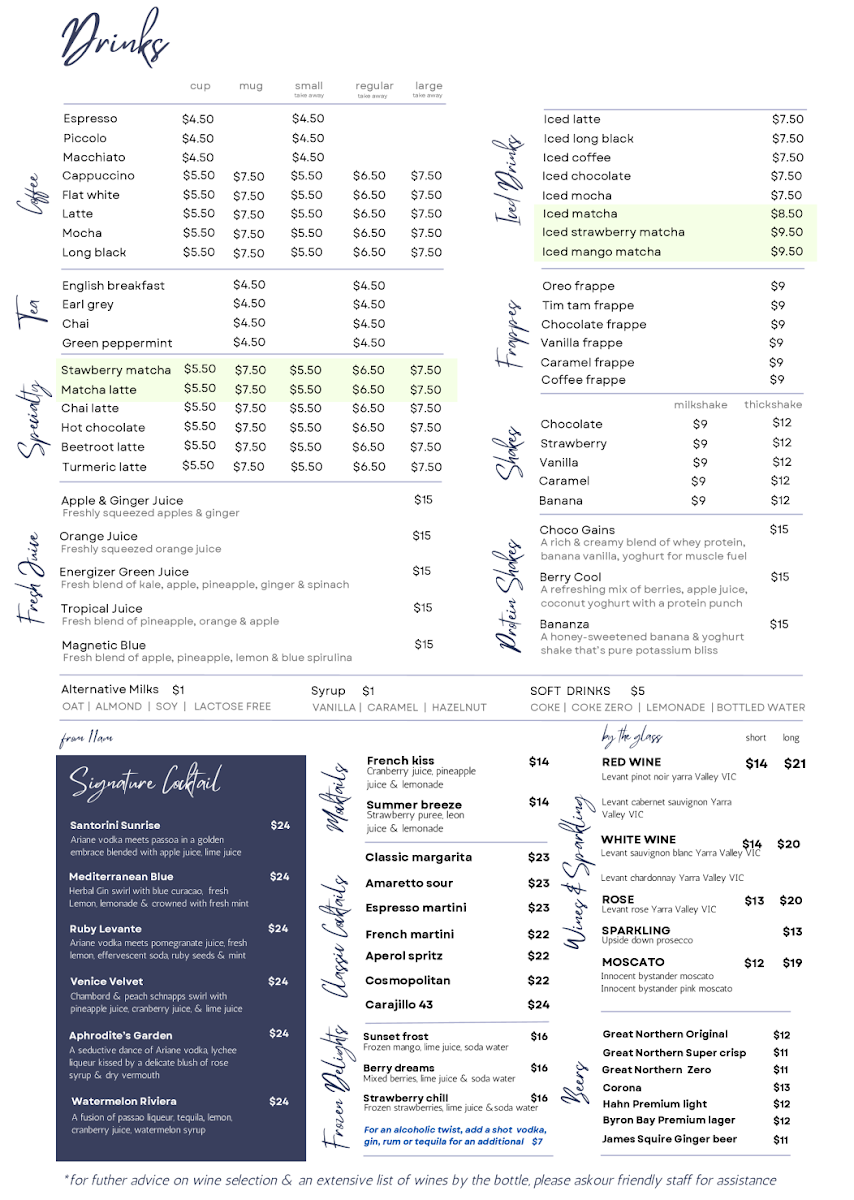 Menu, Levanti