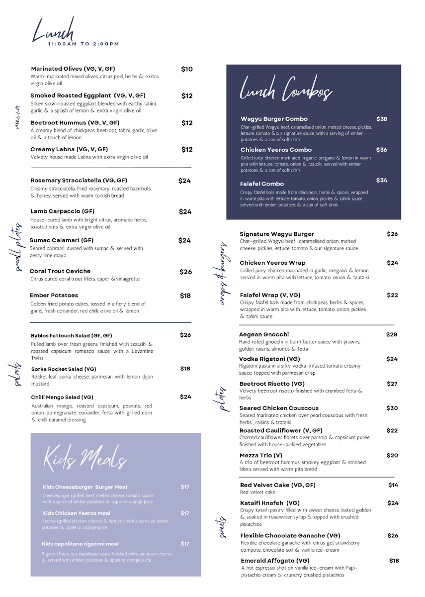 Menu, Levanti
