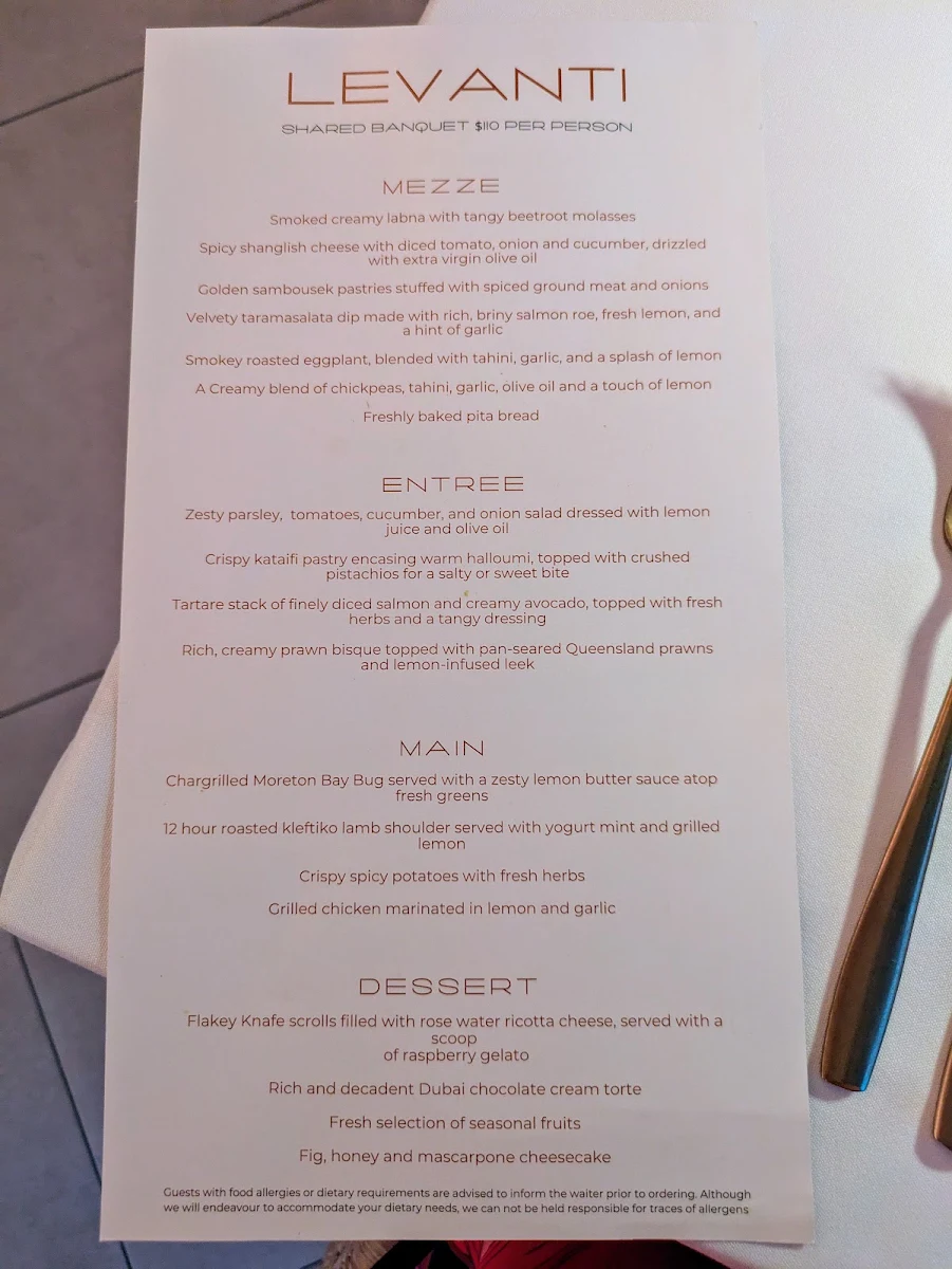 Menu, Levanti
