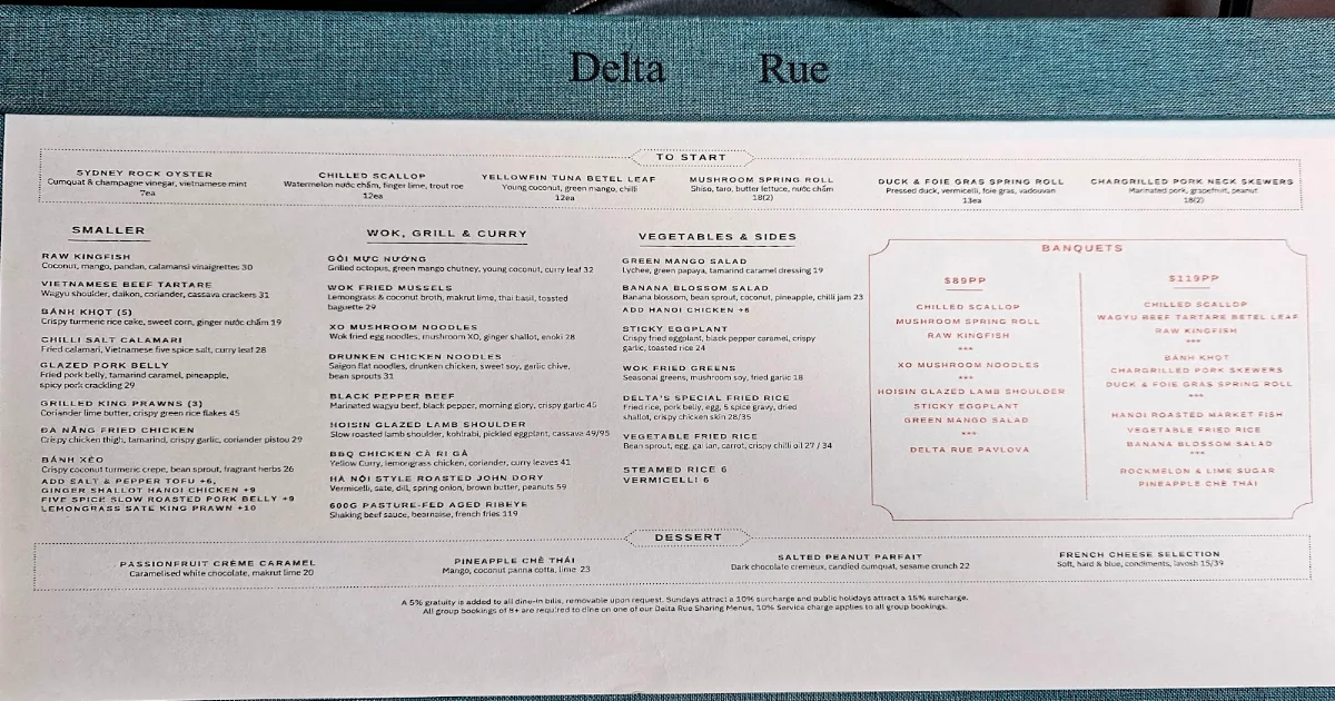 Menu, Delta Rue