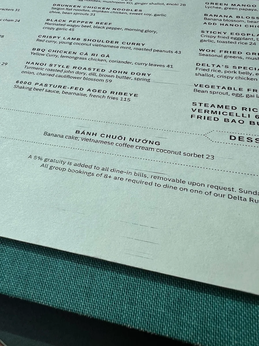Menu, Delta Rue