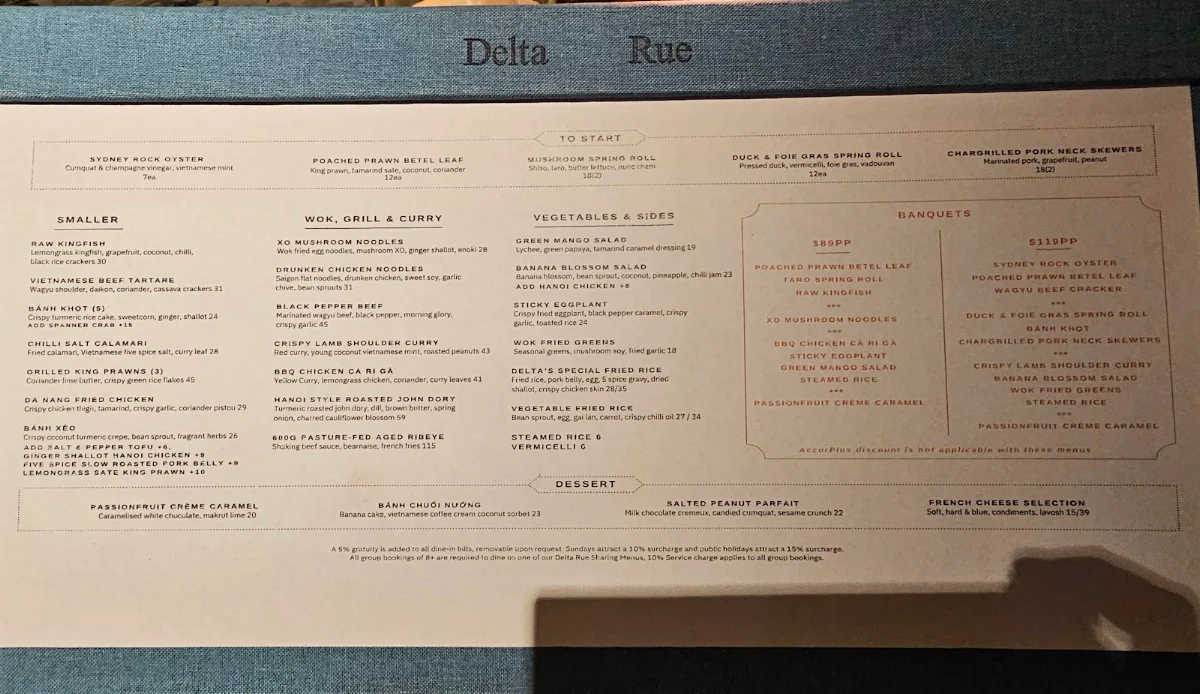 Menu, Delta Rue