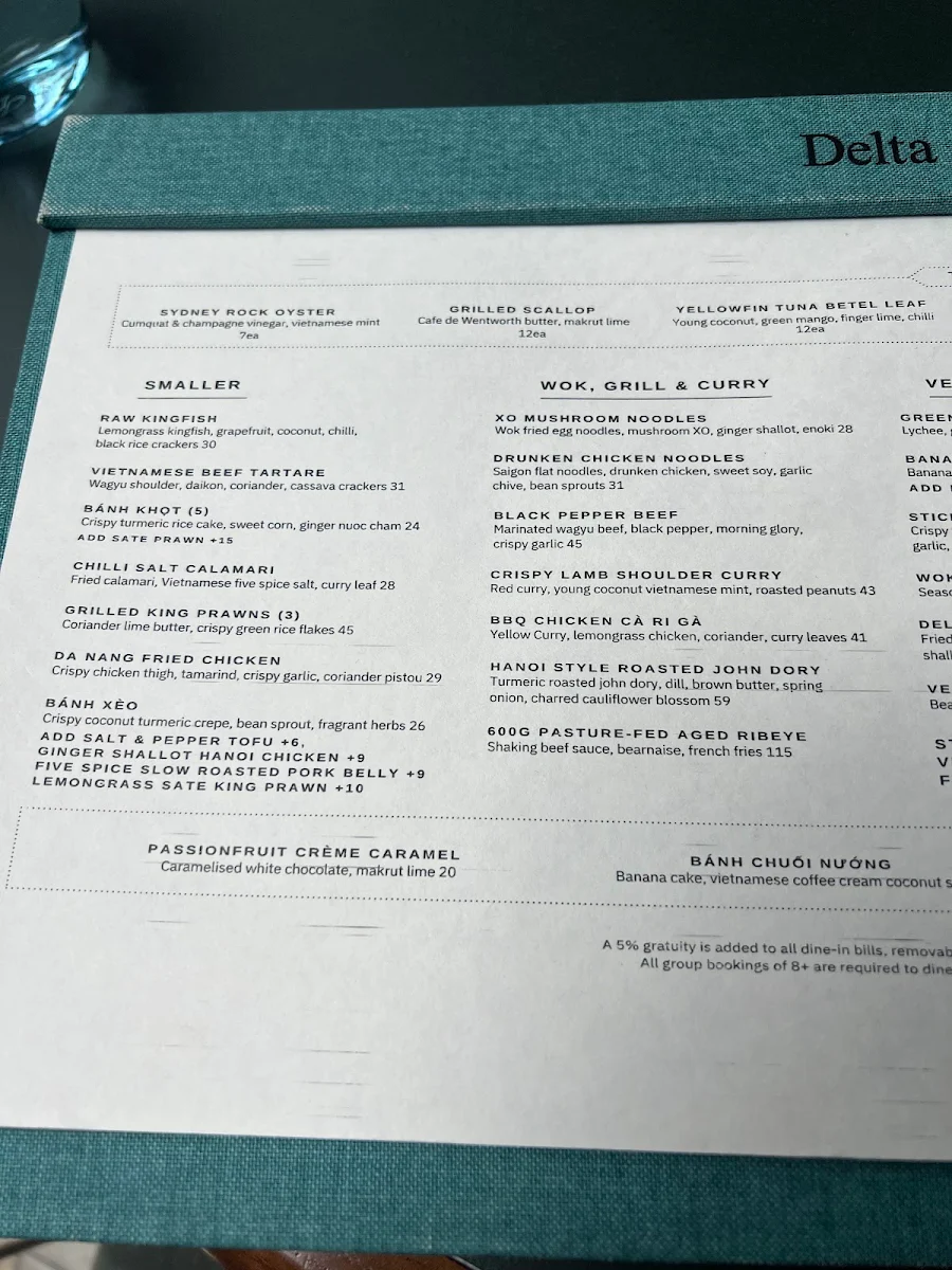 Menu, Delta Rue