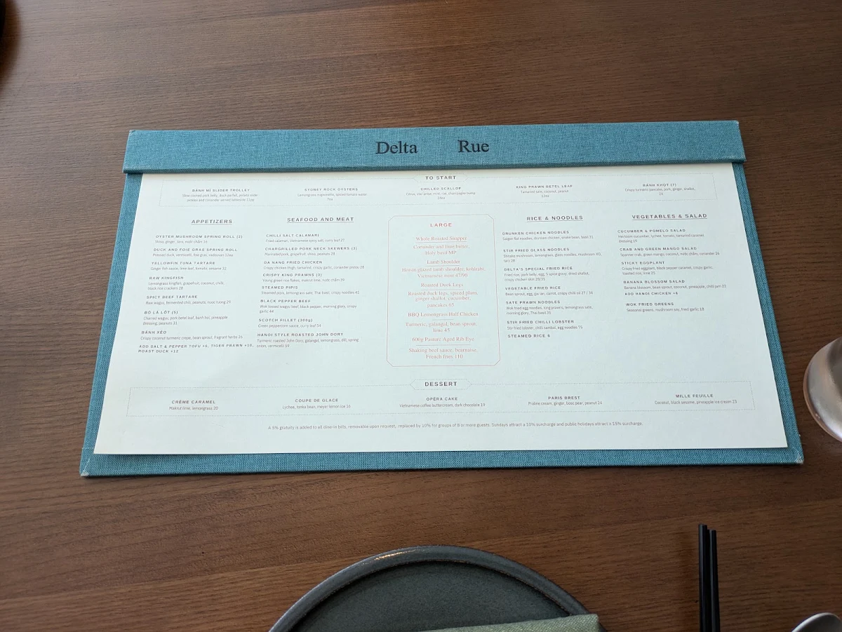 Menu, Delta Rue