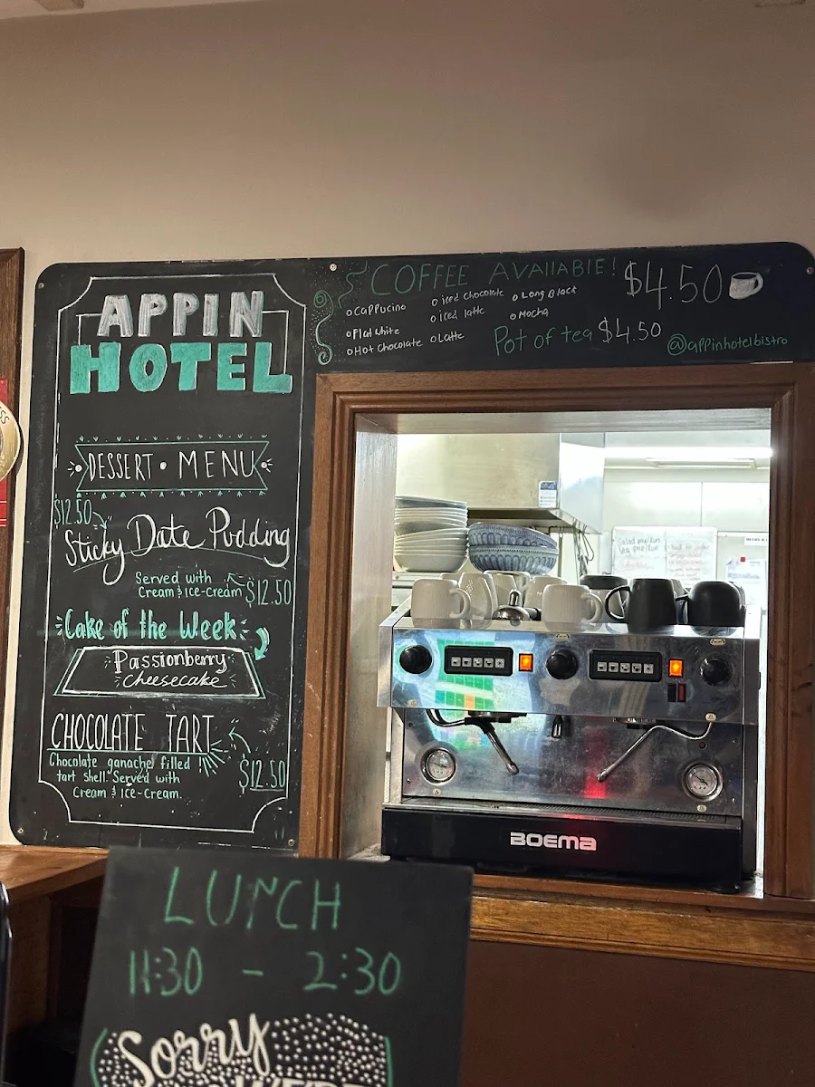 Menu, Appin Pub