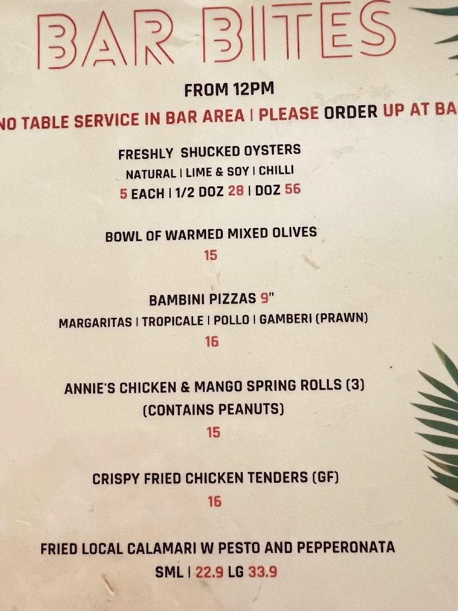 Menu, L'Unico Trattoria Italiano