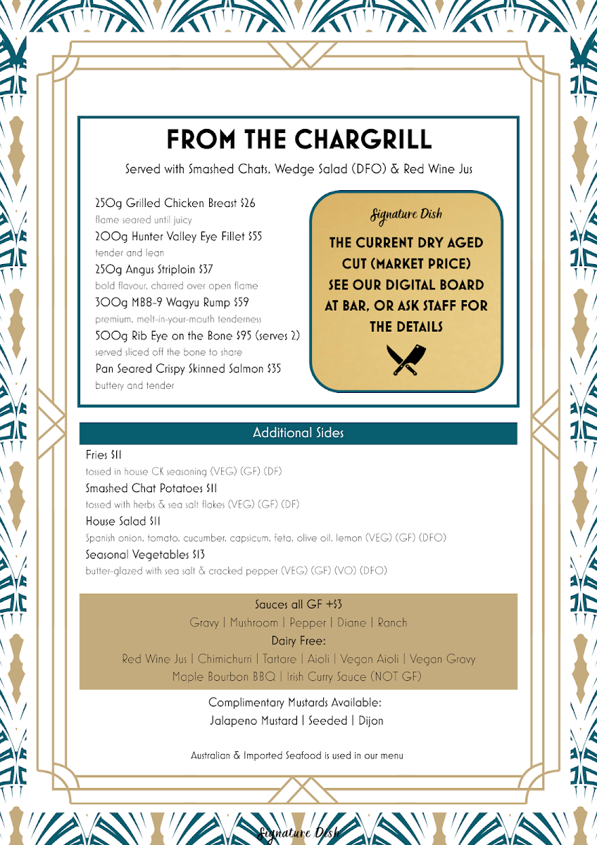 Menu, Cross Keys Hotel, Tighes Hill