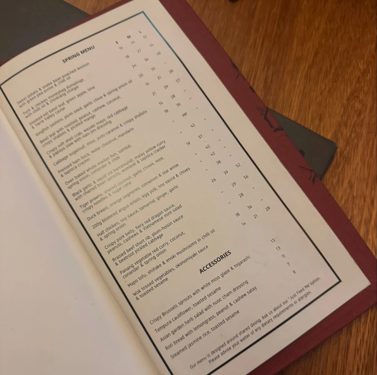 Menu, Seamstress Restaurant and Bar