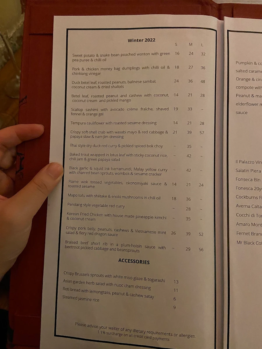 Menu, Seamstress Restaurant and Bar