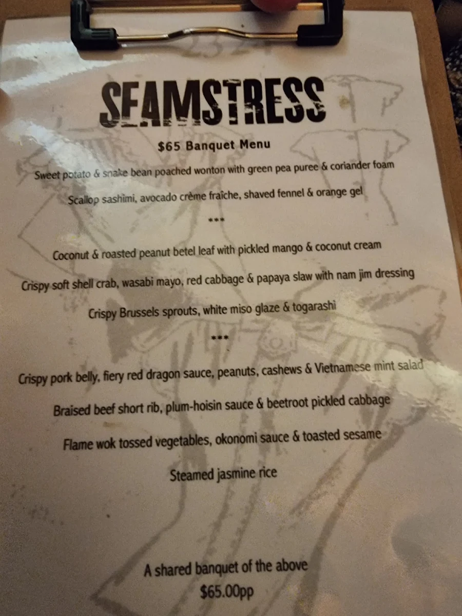Menu, Seamstress Restaurant and Bar