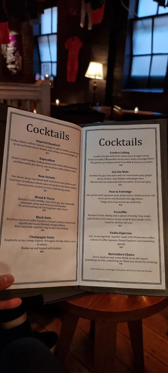 Menu, Seamstress Restaurant and Bar