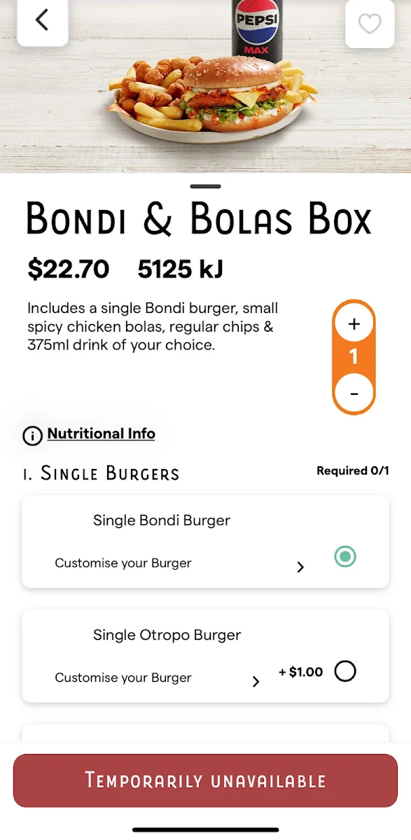 Menu, Oporto DFO Homebush