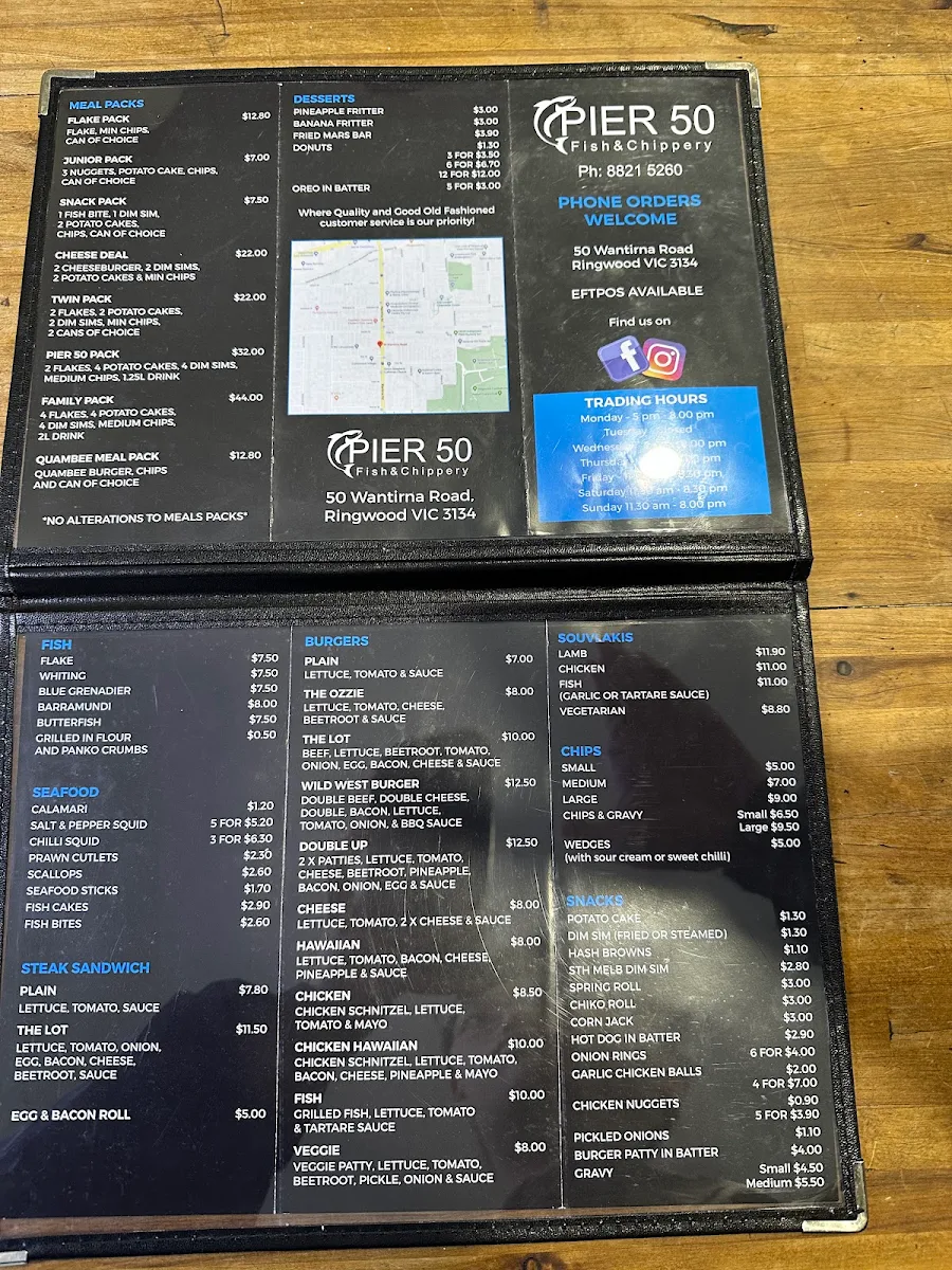 Menu, Pier 50 Fish & Chippery