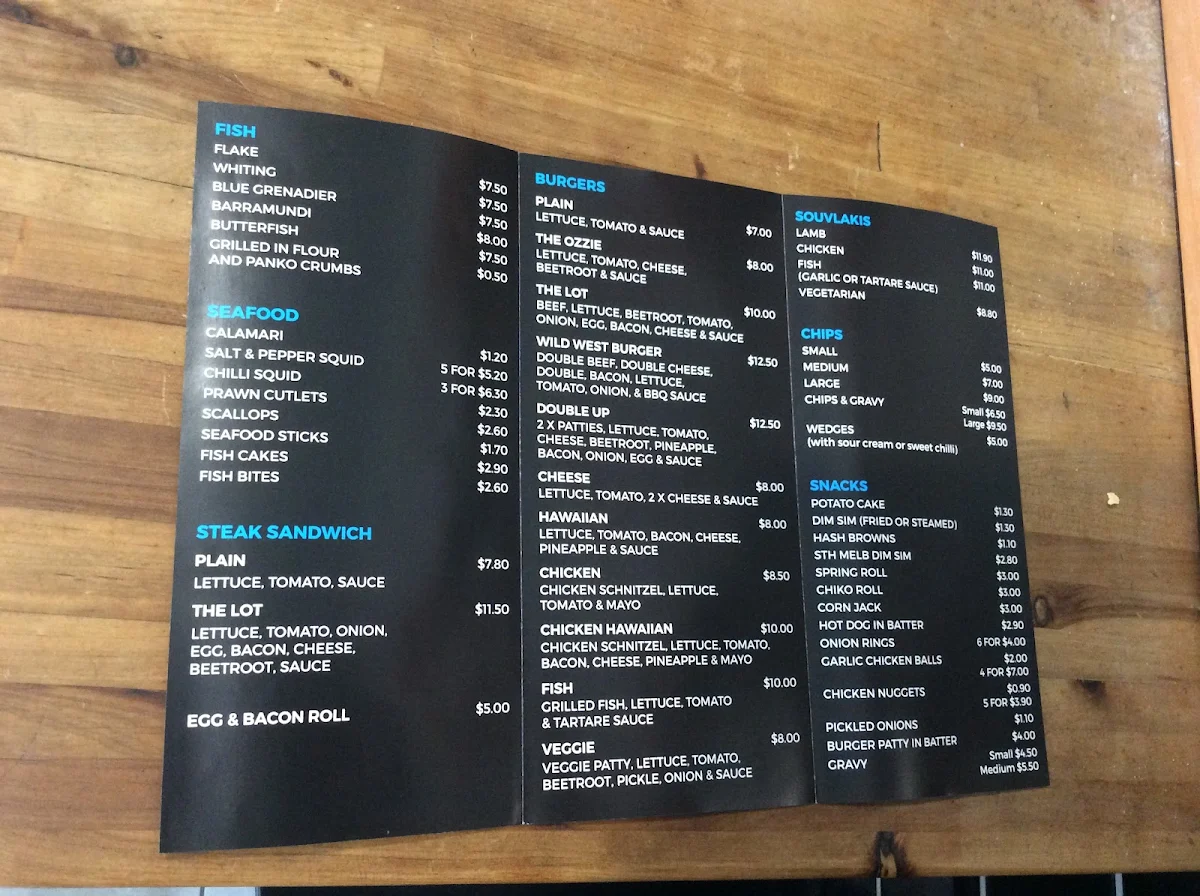 Menu, Pier 50 Fish & Chippery