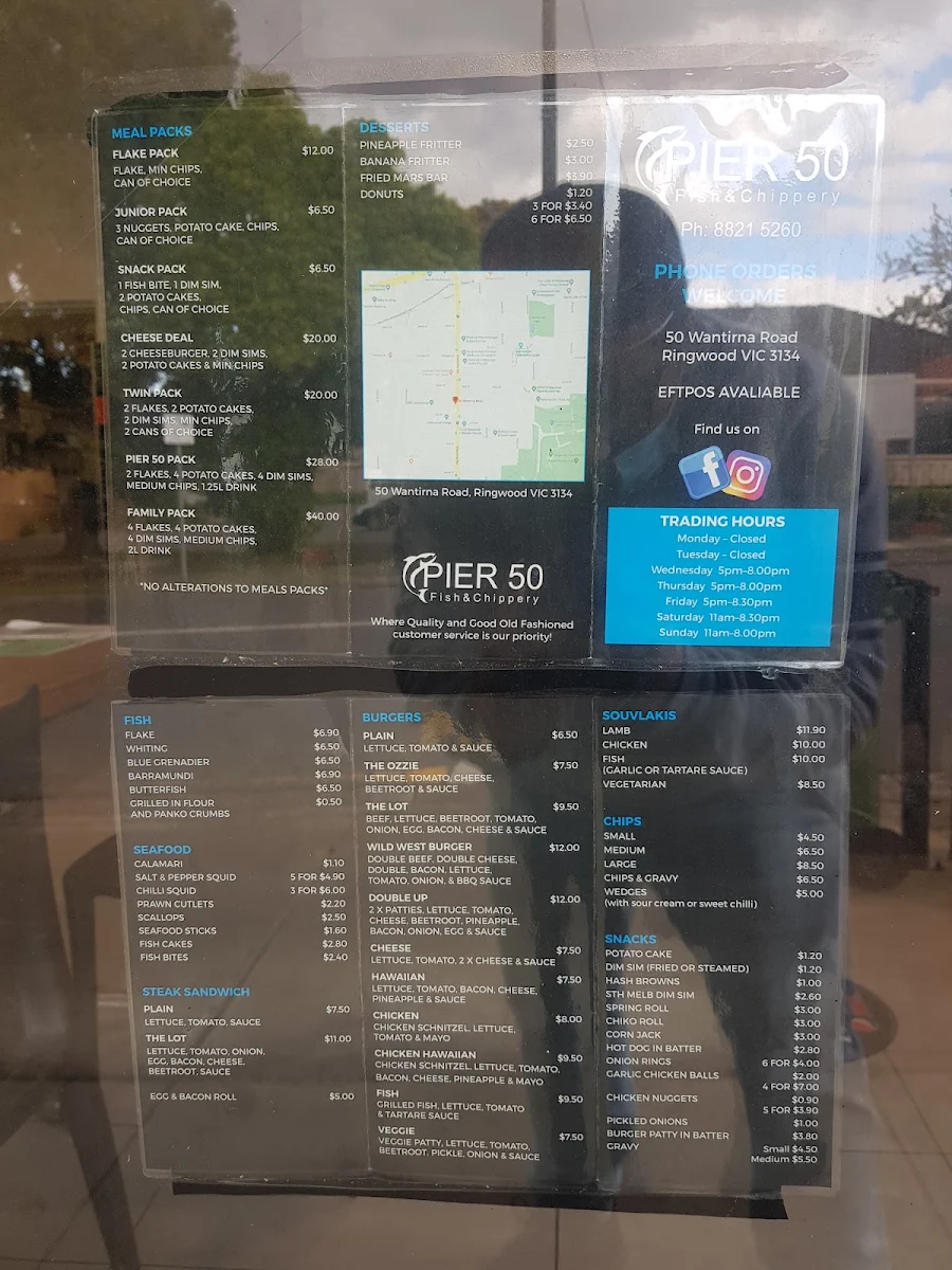 Menu, Pier 50 Fish & Chippery