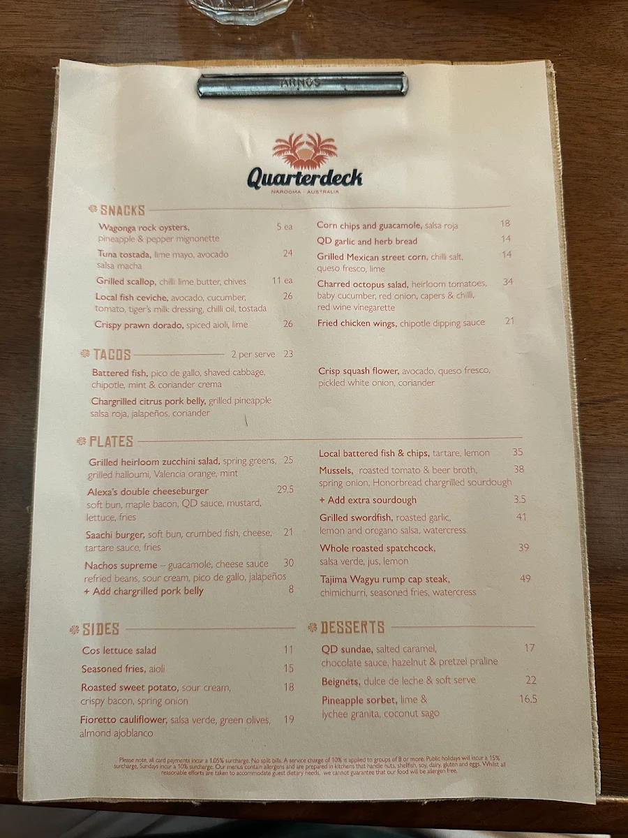 Menu, Quarterdeck