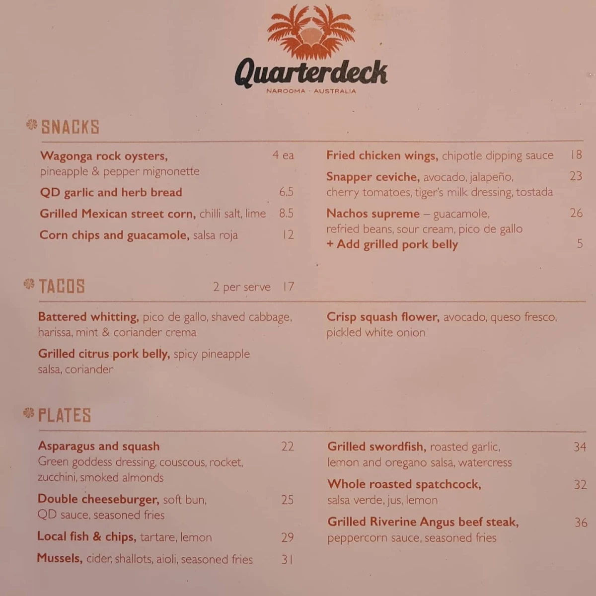 Menu, Quarterdeck