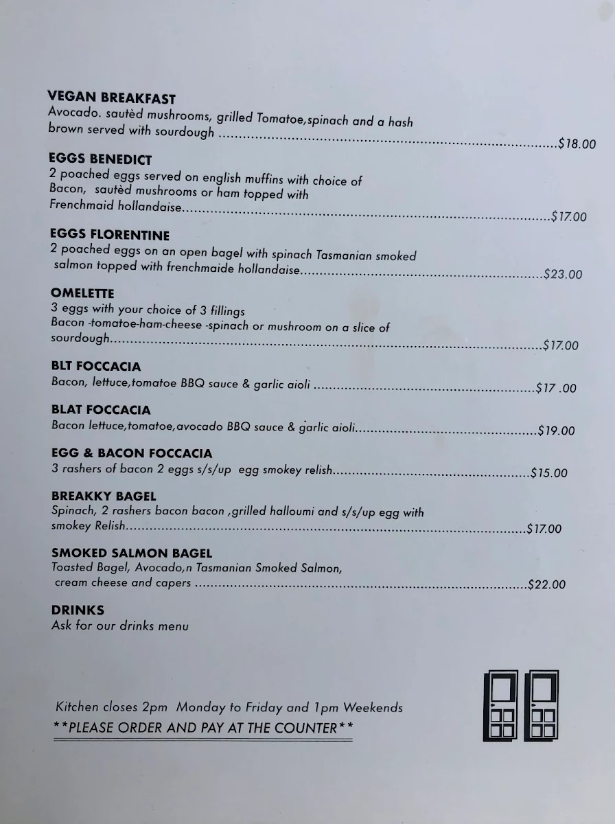 Menu, Two Doors Cafe