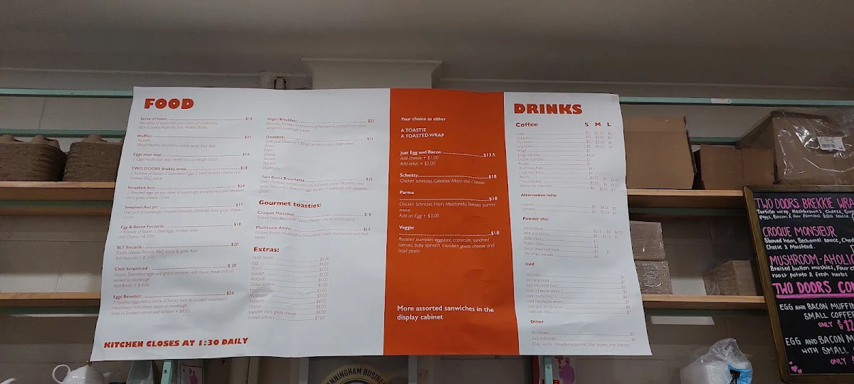 Menu, Two Doors Cafe
