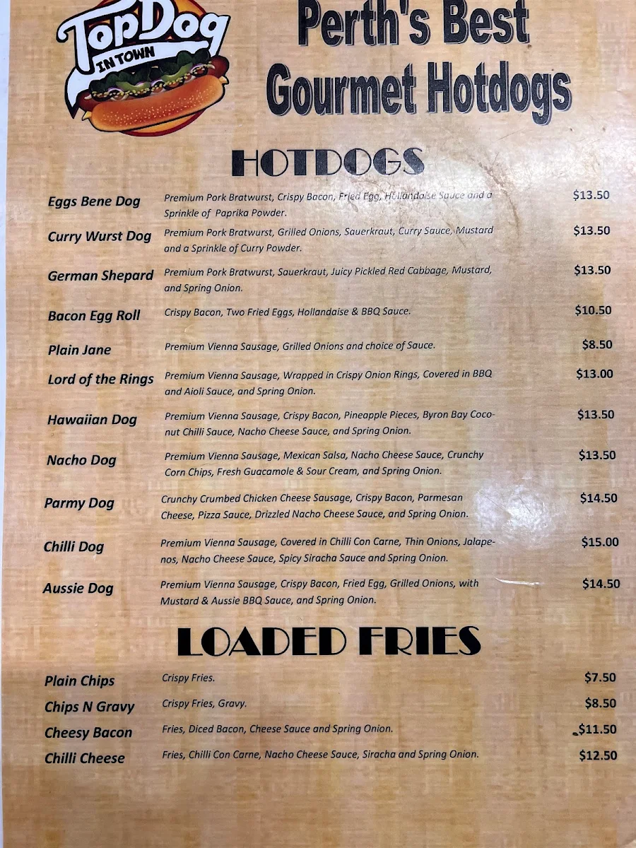 Menu, TopDog in Town