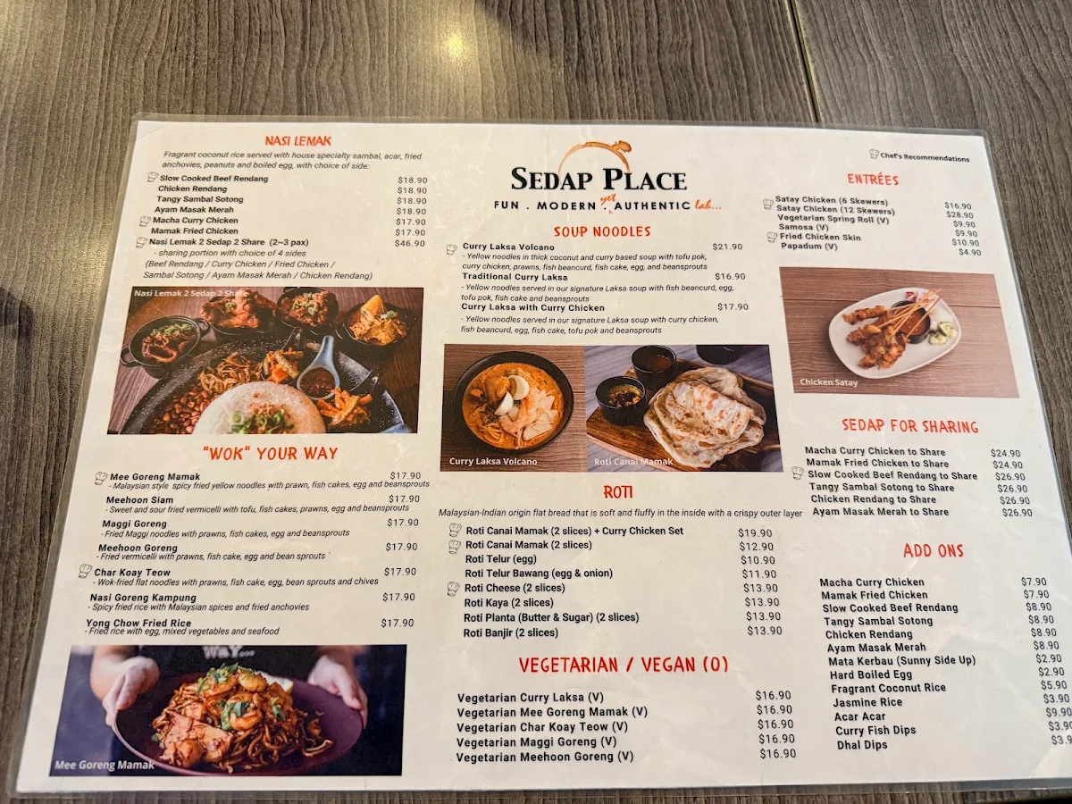 Menu, Sedap Place