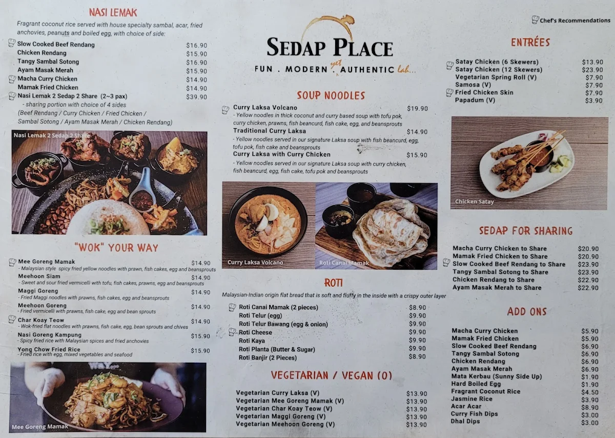 Menu, Sedap Place