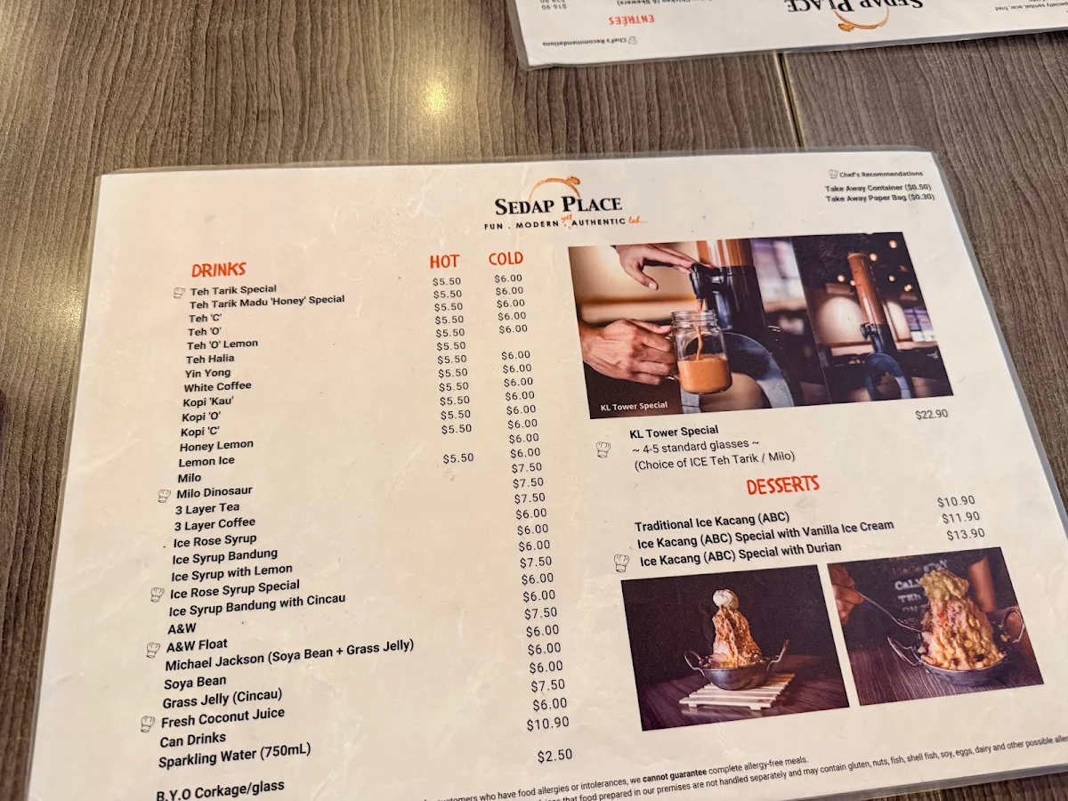 Menu, Sedap Place